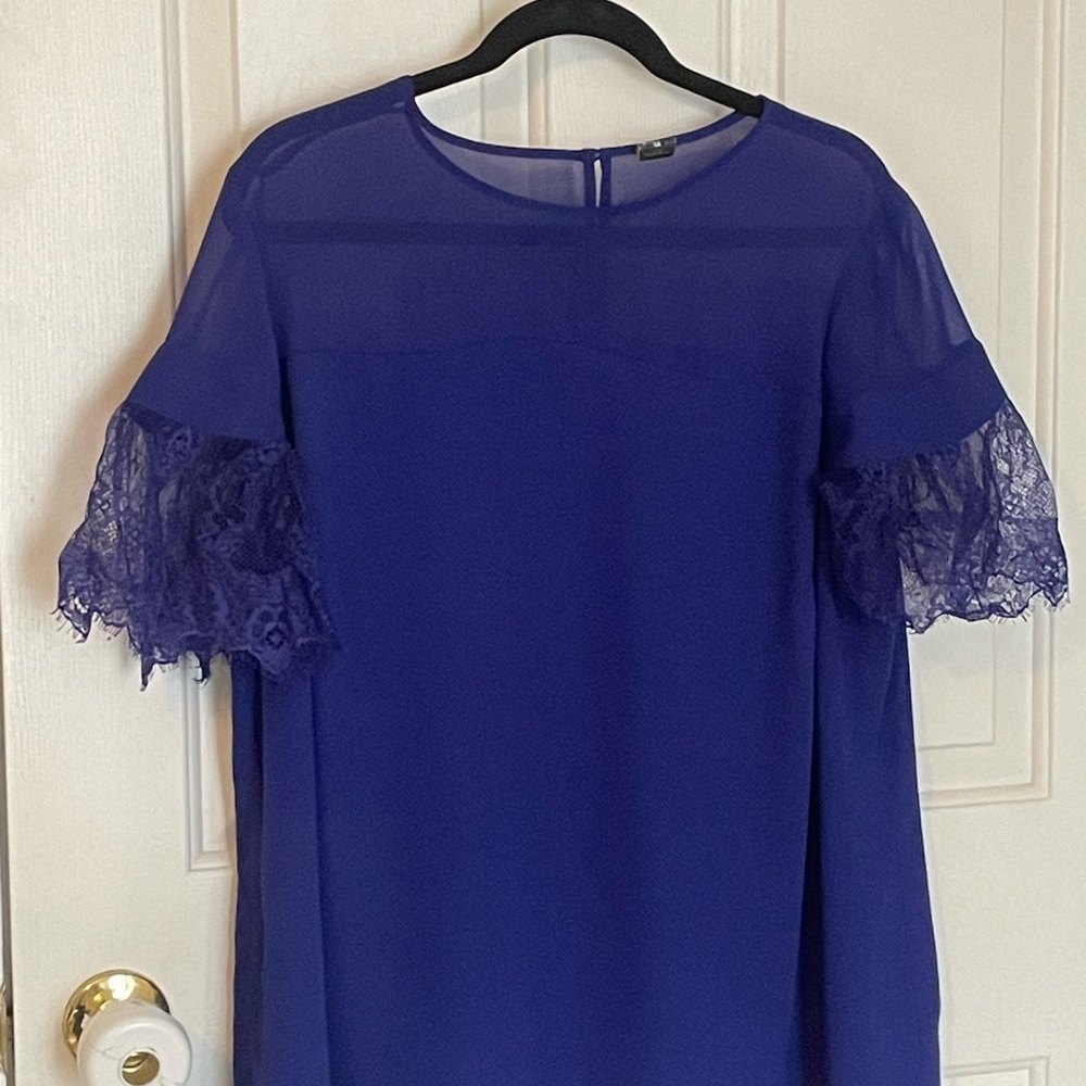 Worthington Royal Blue Lace Sleeve Blouse 1X Sheer
